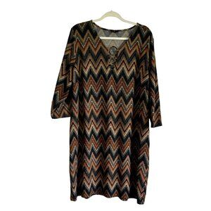 Tacera 3X Womens Chevron Print Dress  Long Sleeves Retro Vibes 70s Plus Size